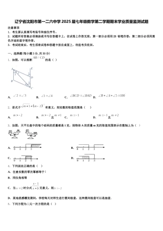 辽宁省沈阳市第一二六中学2025届七年级数学第二学期期末学业质量监测试题含解析