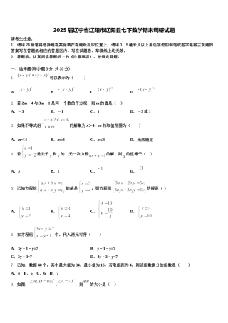 2025届辽宁省辽阳市辽阳县七下数学期末调研试题含解析