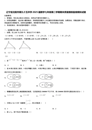 辽宁省沈阳市第九十五中学2025届数学七年级第二学期期末质量跟踪监视模拟试题含解析