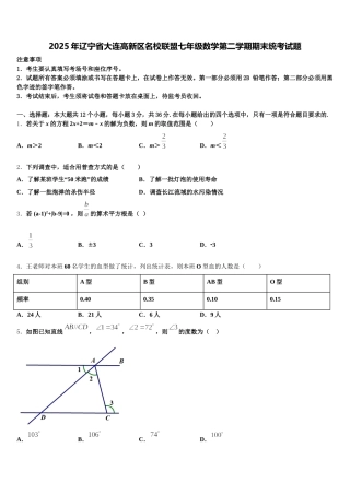 2025年辽宁省大连高新区名校联盟七年级数学第二学期期末统考试题含解析