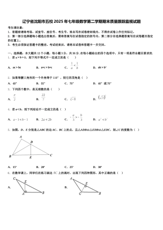 辽宁省沈阳市五校2025年七年级数学第二学期期末质量跟踪监视试题含解析