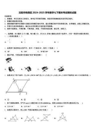 沈阳市铁西区2024-2025学年数学七下期末考试模拟试题含解析