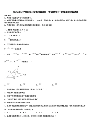 2025届辽宁营口大石桥市水源镇九一贯制学校七下数学期末经典试题含解析