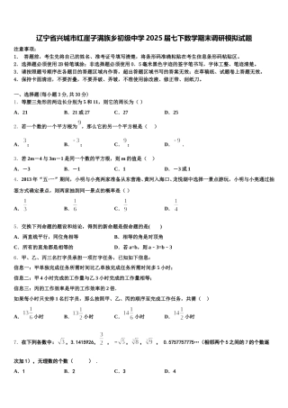 辽宁省兴城市红崖子满族乡初级中学2025届七下数学期末调研模拟试题含解析