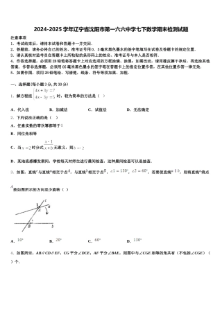 2024-2025学年辽宁省沈阳市第一六六中学七下数学期末检测试题含解析