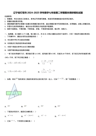 辽宁省灯塔市2024-2025学年数学七年级第二学期期末调研模拟试题含解析