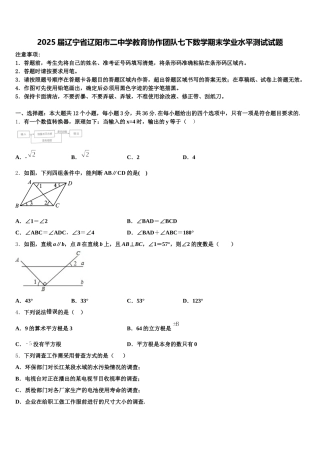 2025届辽宁省辽阳市二中学教育协作团队七下数学期末学业水平测试试题含解析