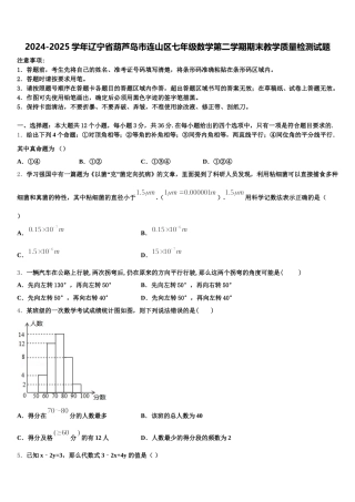 2024-2025学年辽宁省葫芦岛市连山区七年级数学第二学期期末教学质量检测试题含解析