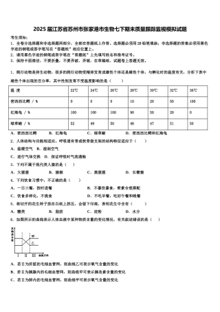 2025届江苏省苏州市张家港市生物七下期末质量跟踪监视模拟试题含解析