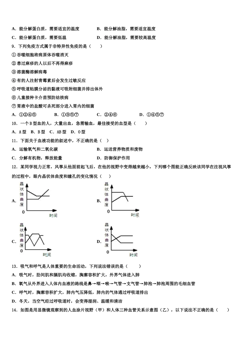 2024-2025学年江苏省镇江市镇江实验学校七年级生物第二学期期末检测试题含解析_第2页