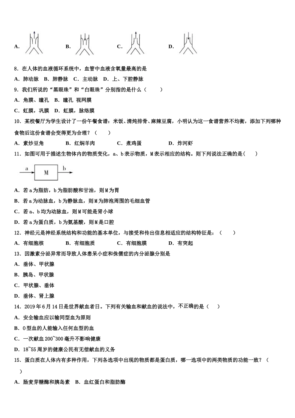 江苏省高邮市车逻镇初级中学2024-2025学年七下生物期末复习检测试题含解析_第2页