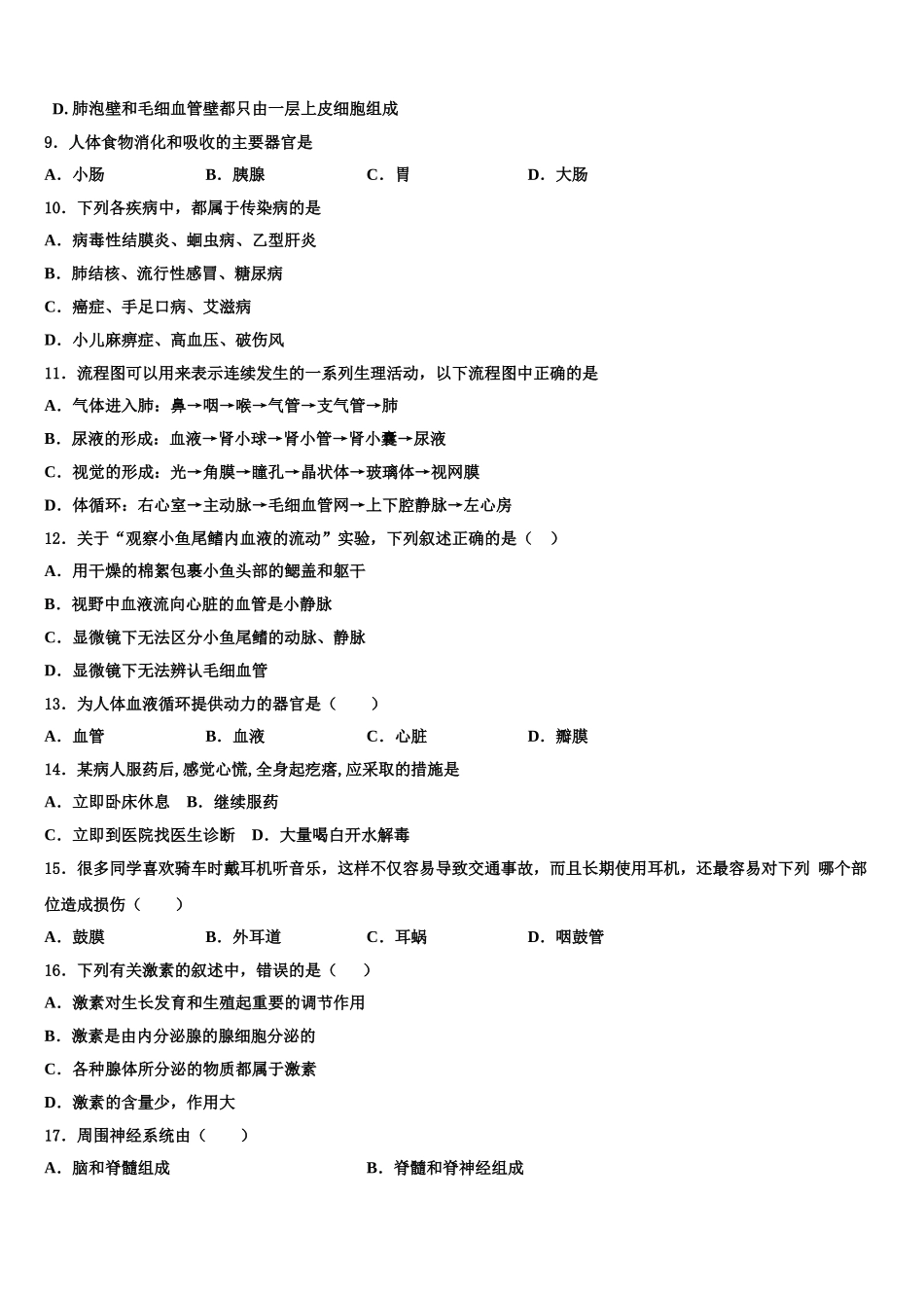 江苏省常熟市第三中学2024-2025学年七下生物期末学业质量监测试题含解析_第2页