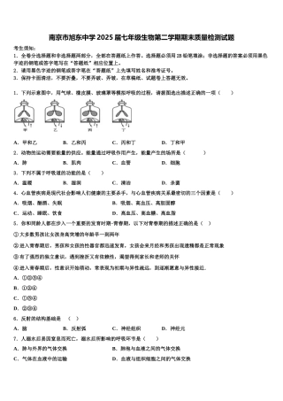 南京市旭东中学2025届七年级生物第二学期期末质量检测试题含解析