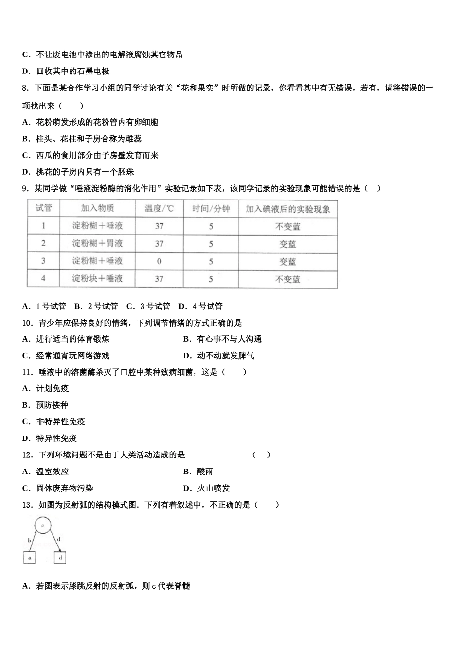 2024-2025学年镇江市重点中学生物七年级第二学期期末复习检测模拟试题含解析_第2页