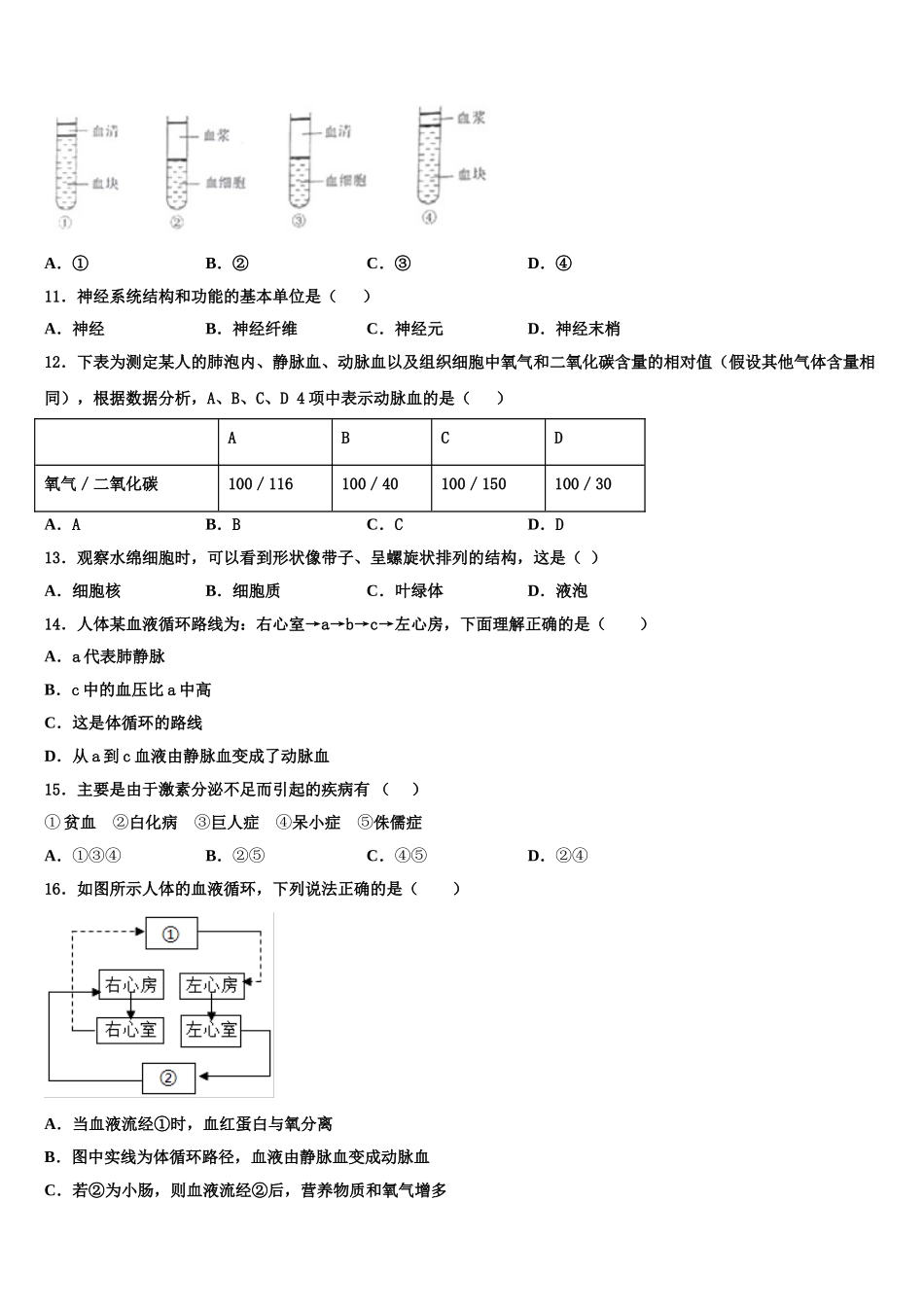 江苏省苏州市南环中学2025年生物七下期末联考模拟试题含解析_第3页