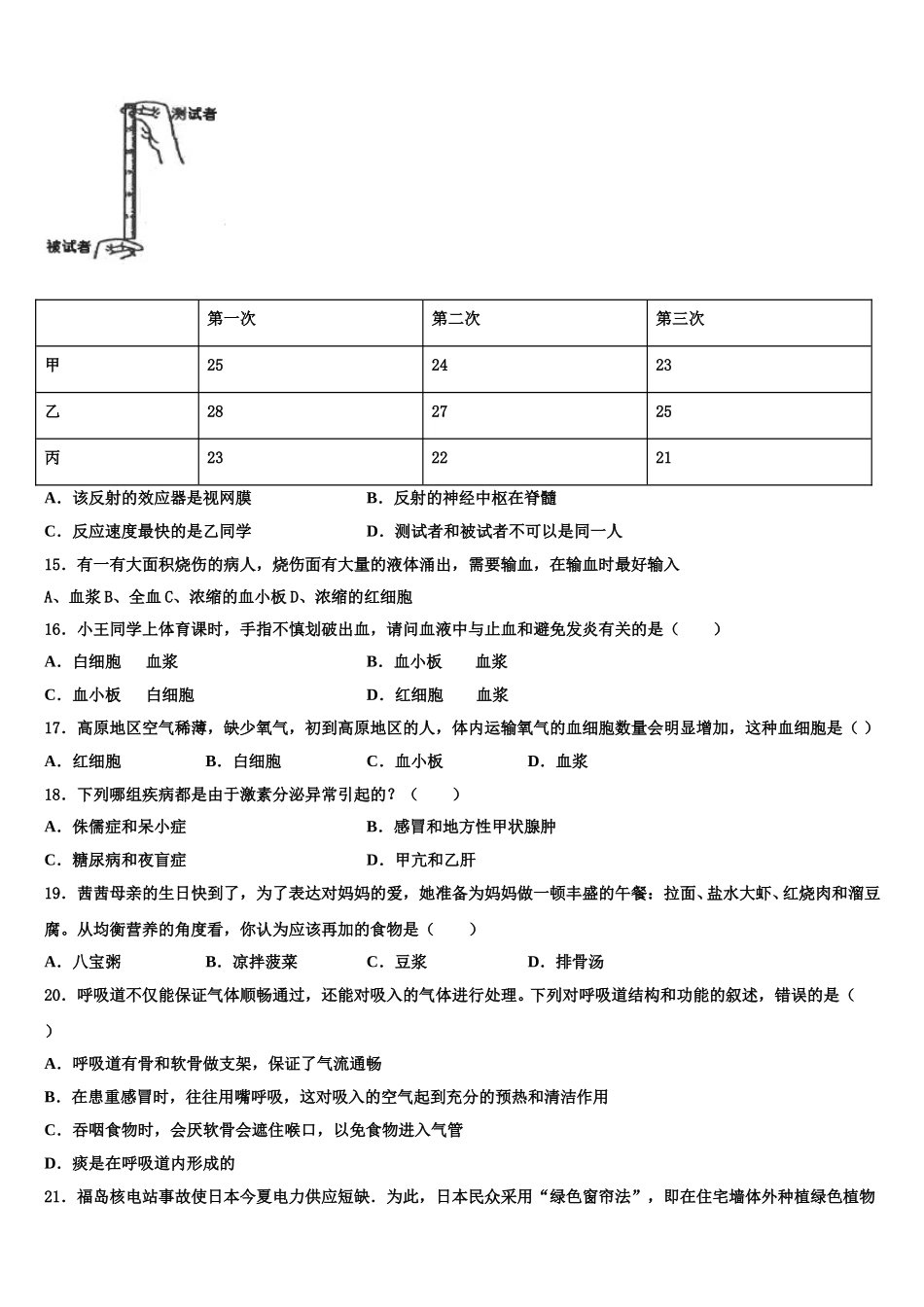 江苏省苏州市姑苏区2025年七年级生物第二学期期末检测模拟试题含解析_第3页