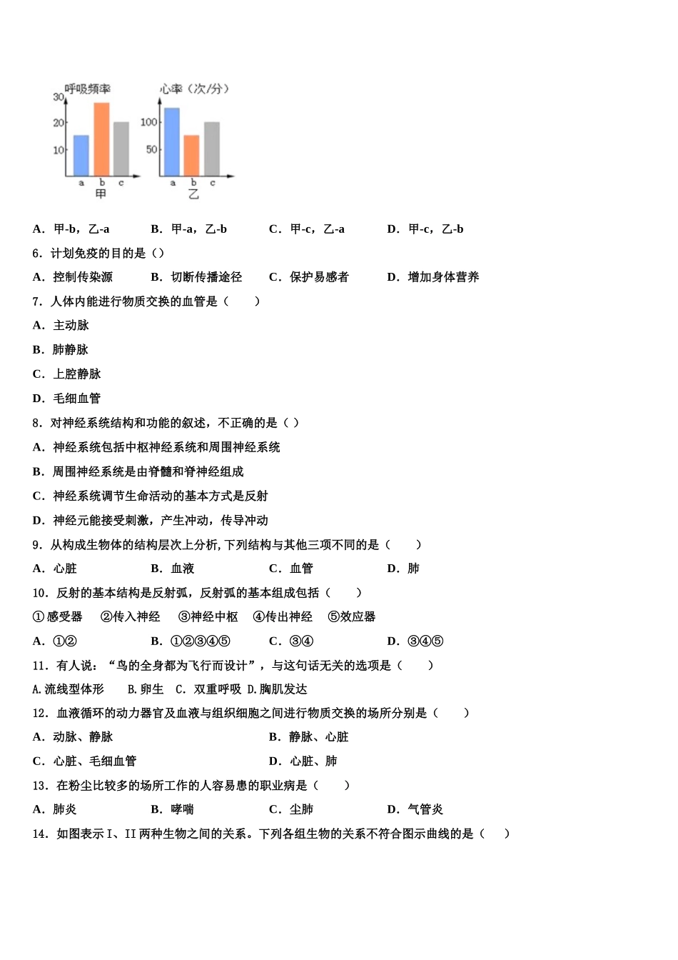 江苏省泰兴市黄桥初级中学2025届七下生物期末检测模拟试题含解析_第2页