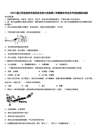 2025届江苏省淮安市淮安区生物七年级第二学期期末学业水平测试模拟试题含解析