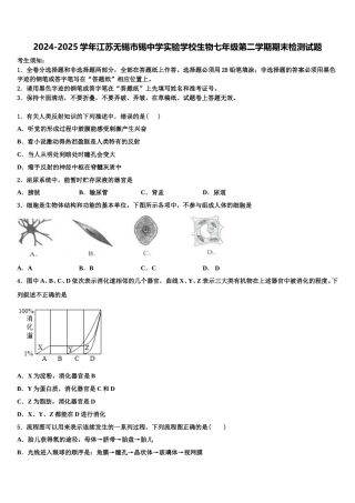 2024-2025学年江苏无锡市锡中学实验学校生物七年级第二学期期末检测试题含解析