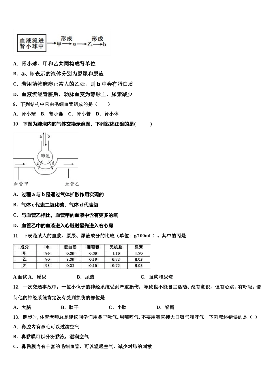 2024-2025学年江苏省常州市名校生物七下期末质量跟踪监视试题含解析_第2页
