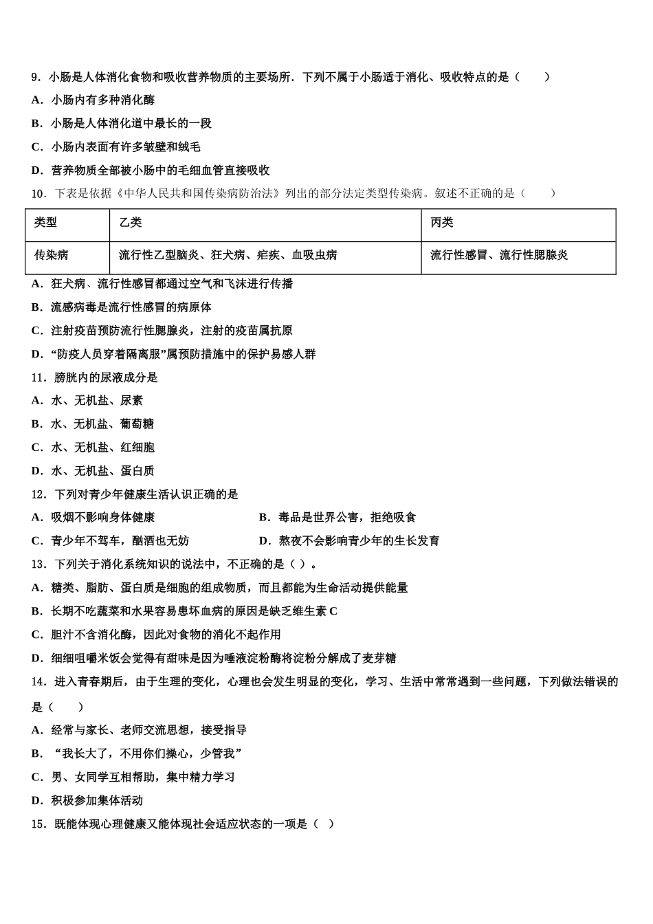 2025年江苏省淮安市涟水实验中学七下生物期末综合测试模拟试题含解析_第2页