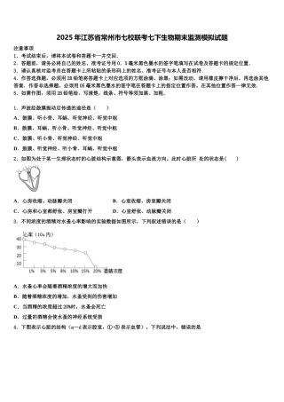 2025年江苏省常州市七校联考七下生物期末监测模拟试题含解析