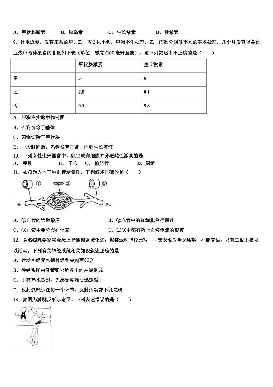 江苏省泰州市海陵区2025年七年级生物第二学期期末考试模拟试题含解析_第2页