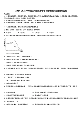 2024-2025学年宿迁市重点中学七下生物期末调研模拟试题含解析