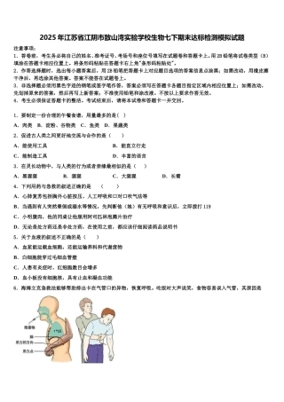 2025年江苏省江阴市敔山湾实验学校生物七下期末达标检测模拟试题含解析