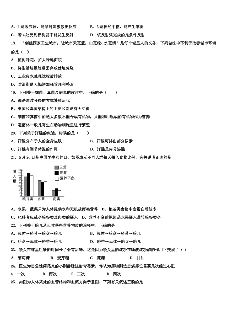江苏省丹阳三中学、云阳学校2024-2025学年七下生物期末复习检测模拟试题含解析_第3页