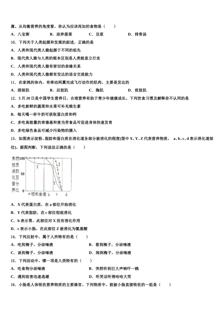 苏州市振华中学2024-2025学年七年级生物第二学期期末质量跟踪监视模拟试题含解析_第2页