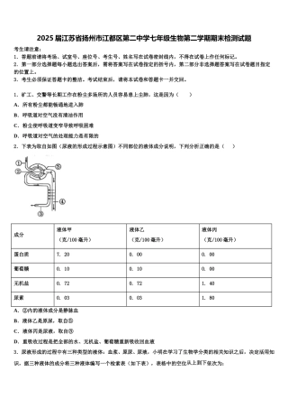 2025届江苏省扬州市江都区第二中学七年级生物第二学期期末检测试题含解析