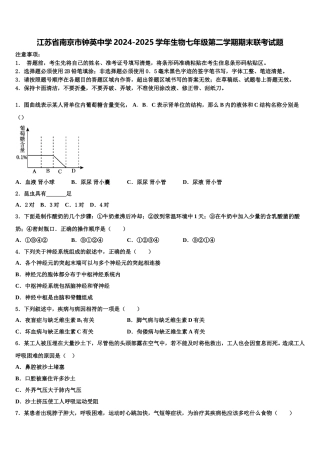 江苏省南京市钟英中学2024-2025学年生物七年级第二学期期末联考试题含解析