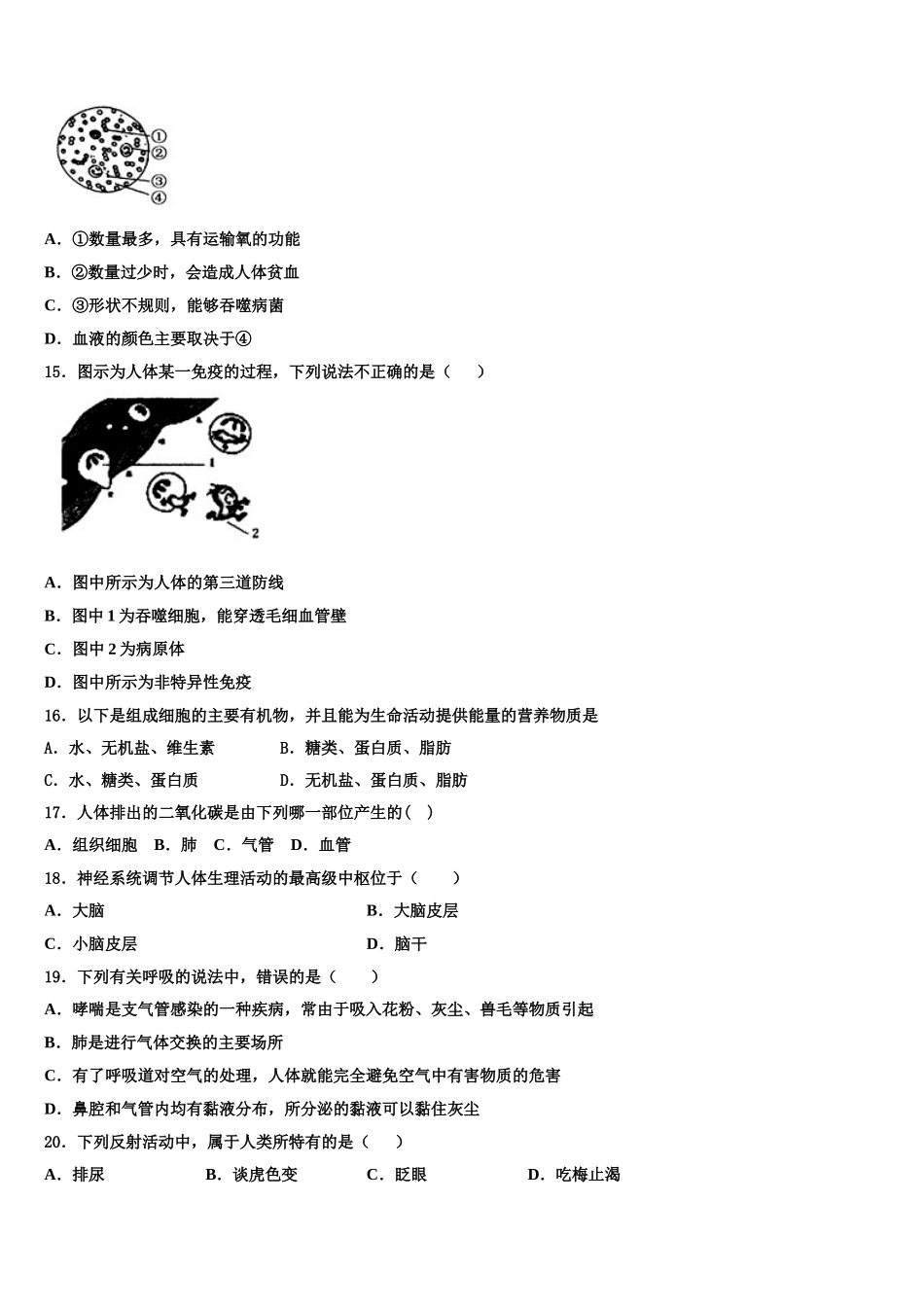江苏省扬州市枣林湾学校2024-2025学年生物七年级第二学期期末质量检测试题含解析_第3页