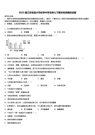 2025届江苏省宜兴市屺亭中学生物七下期末检测模拟试题含解析