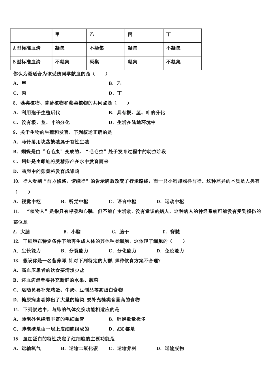 2025届淮安市重点中学七年级生物第二学期期末复习检测模拟试题含解析_第2页