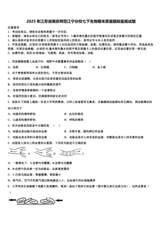 2025年江苏省南京师范江宁分校七下生物期末质量跟踪监视试题含解析