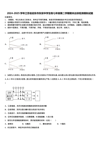 2024-2025学年江苏省启东市东安中学生物七年级第二学期期末达标检测模拟试题含解析