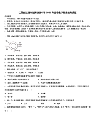 江苏省江阴市江阴初级中学2025年生物七下期末统考试题含解析