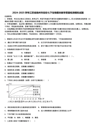 2024-2025学年江苏省扬州市名校七下生物期末教学质量检测模拟试题含解析