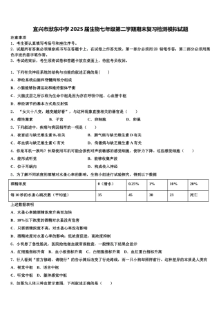 宜兴市洑东中学2025届生物七年级第二学期期末复习检测模拟试题含解析