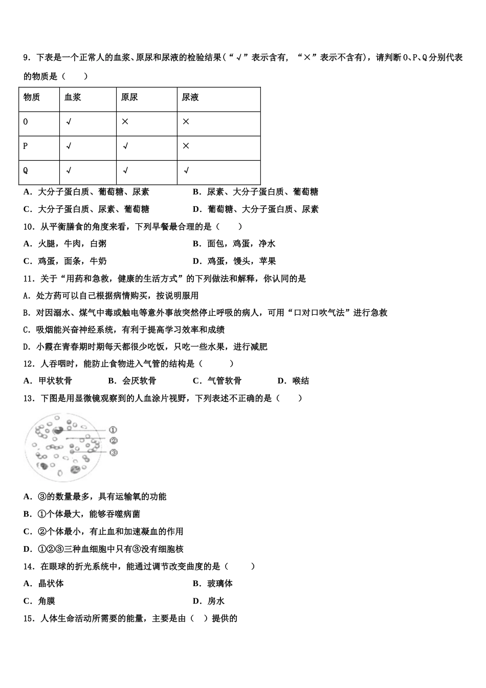 2025届江苏省扬州市江都区八校七年级生物第二学期期末复习检测试题含解析_第2页