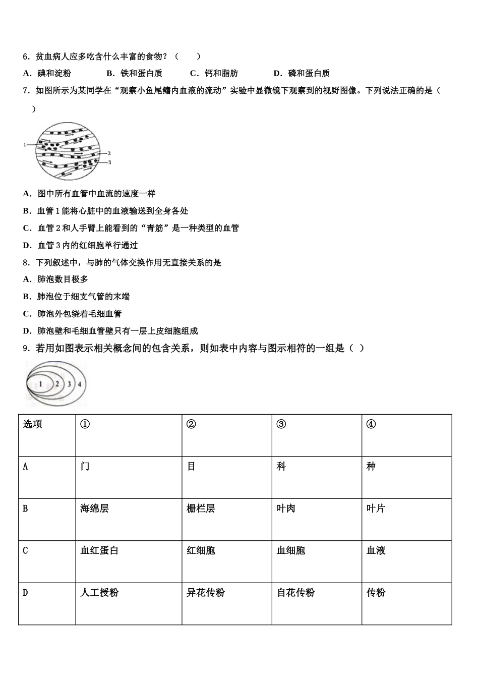 江苏省苏州市姑苏区平江中学2025年七年级生物第二学期期末检测模拟试题含解析_第2页