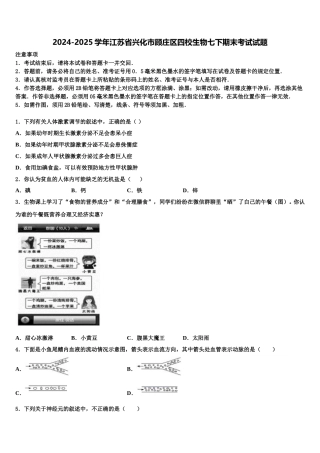 2024-2025学年江苏省兴化市顾庄区四校生物七下期末考试试题含解析
