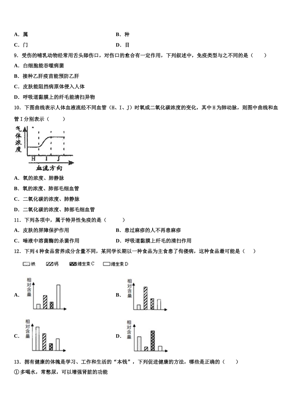 江苏省苏州工业园区星澄学校2025届七下生物期末复习检测试题含解析_第2页