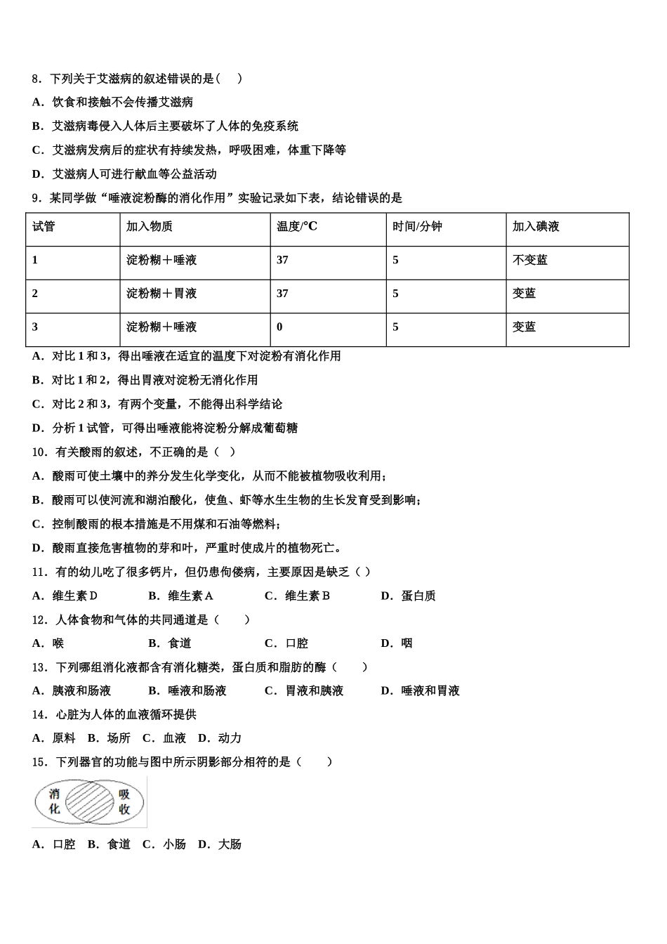 2025届江苏南京师范大附属中学七年级生物第二学期期末综合测试模拟试题含解析_第2页