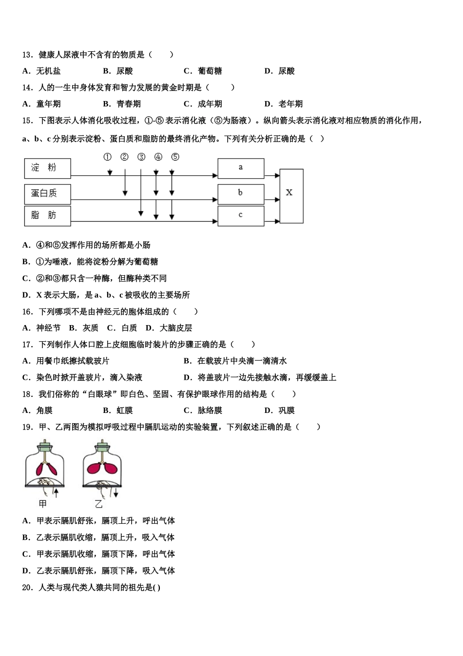 江苏省海门市城北初级中学2025年生物七下期末调研试题含解析_第3页