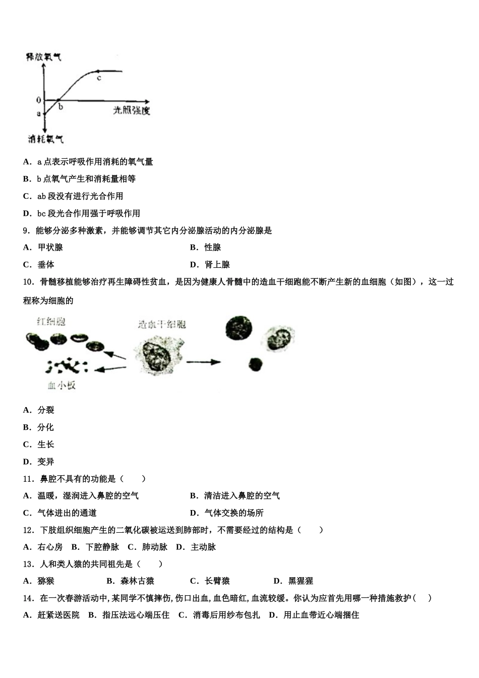 2025届江苏省南京师范大学附属中学宿迁分校七下生物期末调研模拟试题含解析_第2页