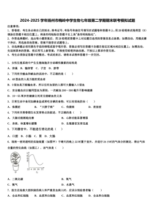 2024-2025学年扬州市梅岭中学生物七年级第二学期期末联考模拟试题含解析