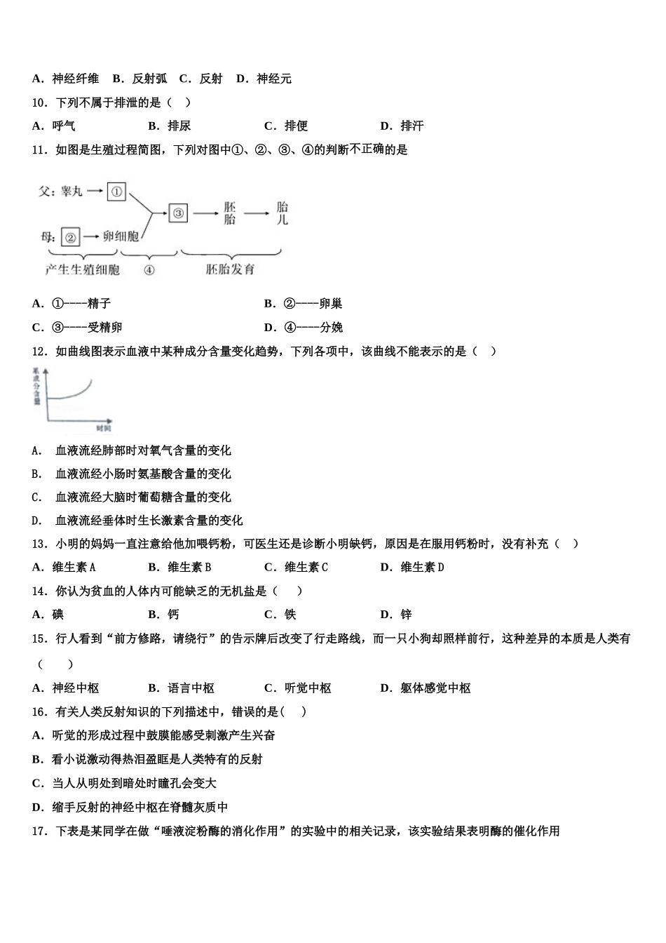 2024-2025学年江苏省无锡市刘潭实验学校七年级生物第二学期期末考试试题含解析_第2页